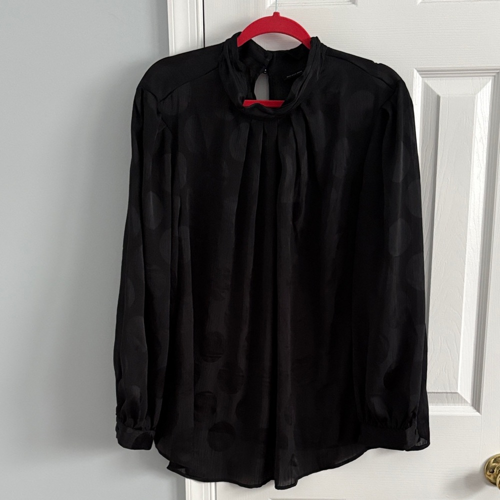NWT Who What Wear Black Tonal Polka Dot Print Long Sleeve High Neck Blouse Sz 3X